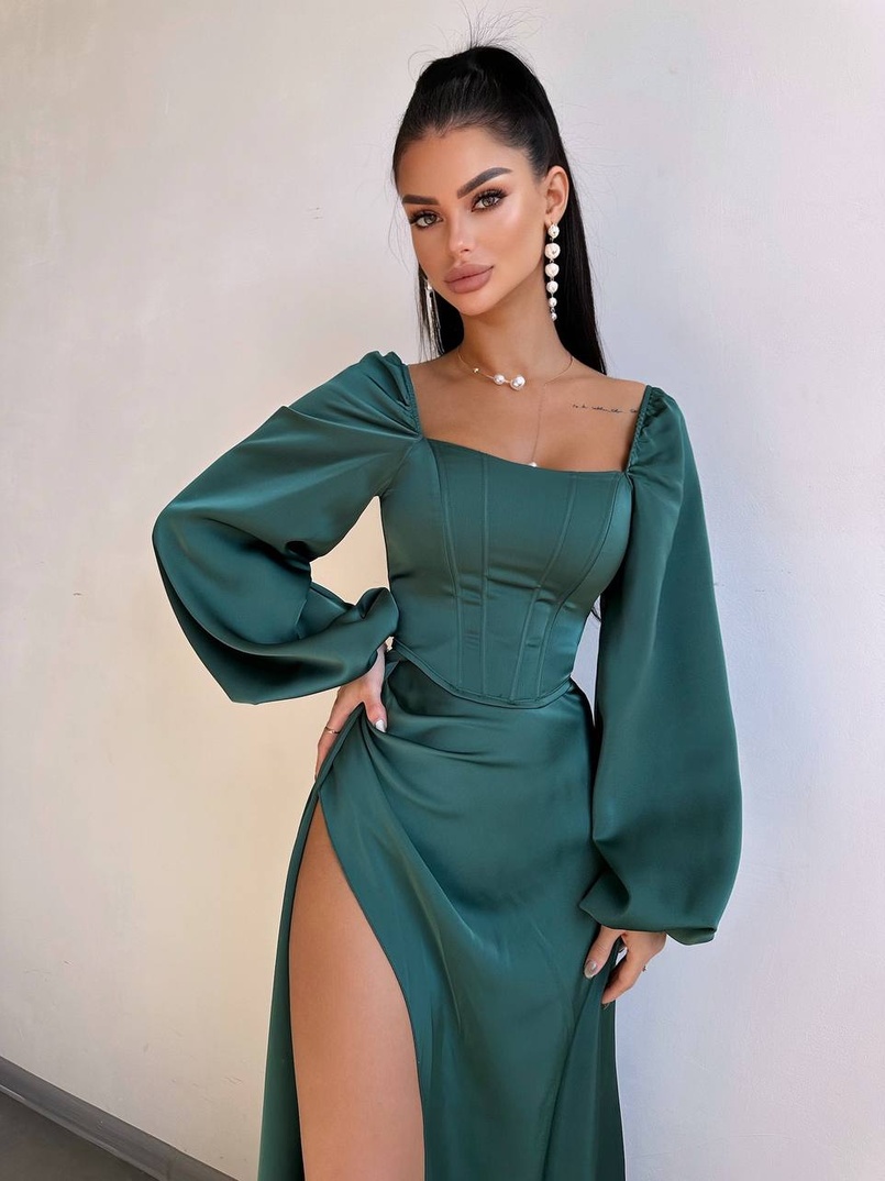 Атласний комплект: корсет + спідниця  максі з драпіруванням | PUSHKA SHOP