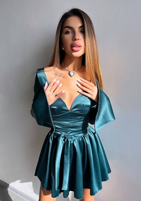 Атласна корсетна сукня  з пишною спідницею та зав‘язками на талії | PUSHKA SHOP