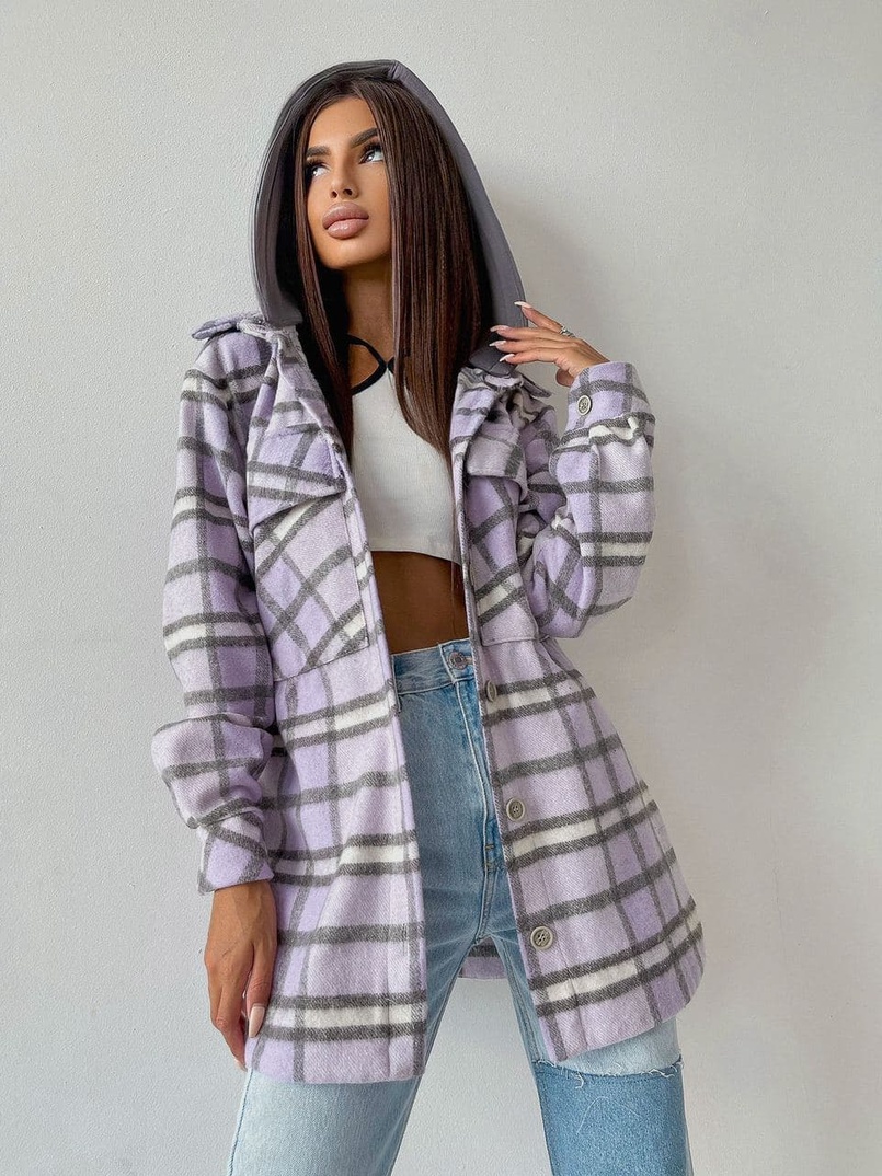 Кашемировая рубашка в клетку с капюшоном  Кашемировая рубашка в клетку с капюшоном  | PUSHKA SHOP