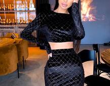 Бархатный костюм  с блестящим геометрическим принтом | PUSHKA SHOP