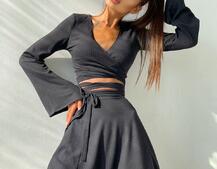 Комплект: топ с завязками на талии + юбка с запахом Комплект: топ с завязками на талии + юбка с запахом | PUSHKA SHOP