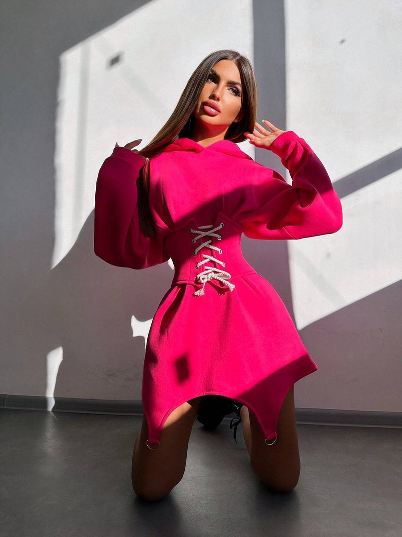 Тепле приталене худі з капюшоном на флісі + корсет на шнурівці Можна носити з корсетом та без | PUSHKA SHOP