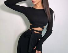 Трикотажный комплект: юбка  миди с разрезом + топ с завязками на талии  | PUSHKA SHOP