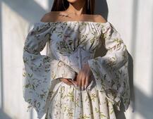 Сукня асиметричного крою з розкльошеними рукавами + корсет декорований стразами Ручна робота | PUSHKA SHOP