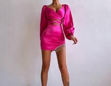 Атласний комплект, декорований бахромою зі страз | PUSHKA SHOP