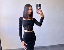 Трикотажний комплект: топ з елементами корсету та спідниця з розрізами  | PUSHKA SHOP