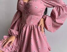 Сукня з квітковим принтом з воланами на ґудзиках  Сукня з квітковим принтом з воланами на ґудзиках  | PUSHKA SHOP