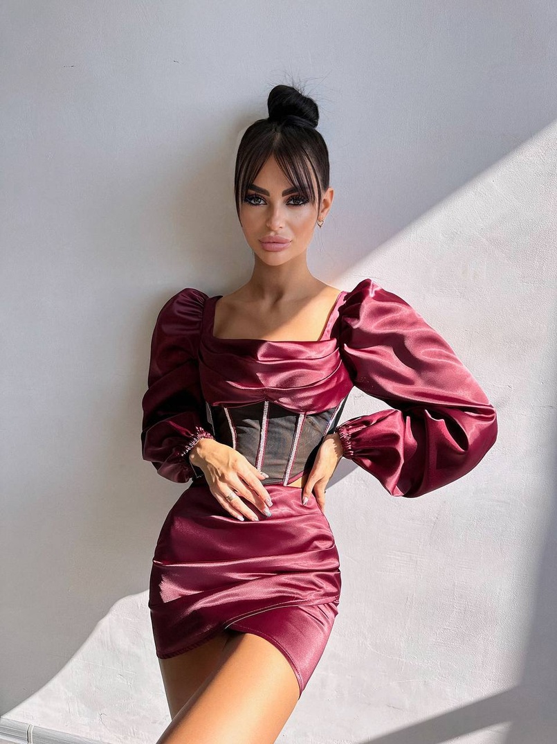 Комплект: корсет, декорований стразами + спідниця міні з драпіруванням   Ручна робота  Комплект: корсет, декорований стразами + спідниця міні з драпіруванням   Ручна робота  | PUSHKA SHOP