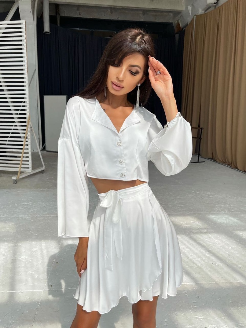 Шелковый комплект: укорочённая рубашка + юбка с запахом   | PUSHKA SHOP