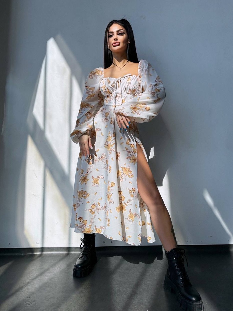 Сукня міді з квітковим принтом  | PUSHKA SHOP