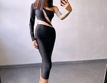 Сукня міді  із вставками сітки  | PUSHKA SHOP