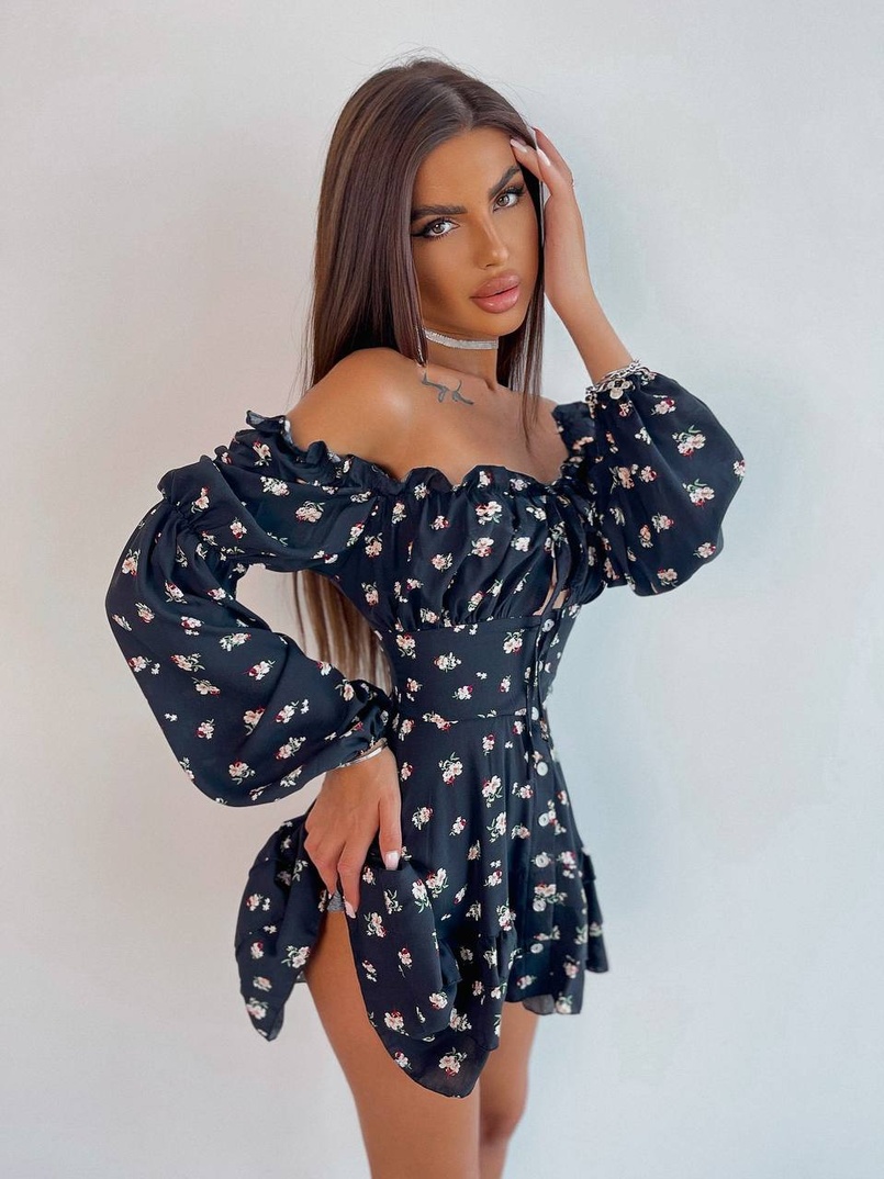 Сукня з квітковим принтом з воланами на ґудзиках Сукня з квітковим принтом з воланами на ґудзиках | PUSHKA SHOP