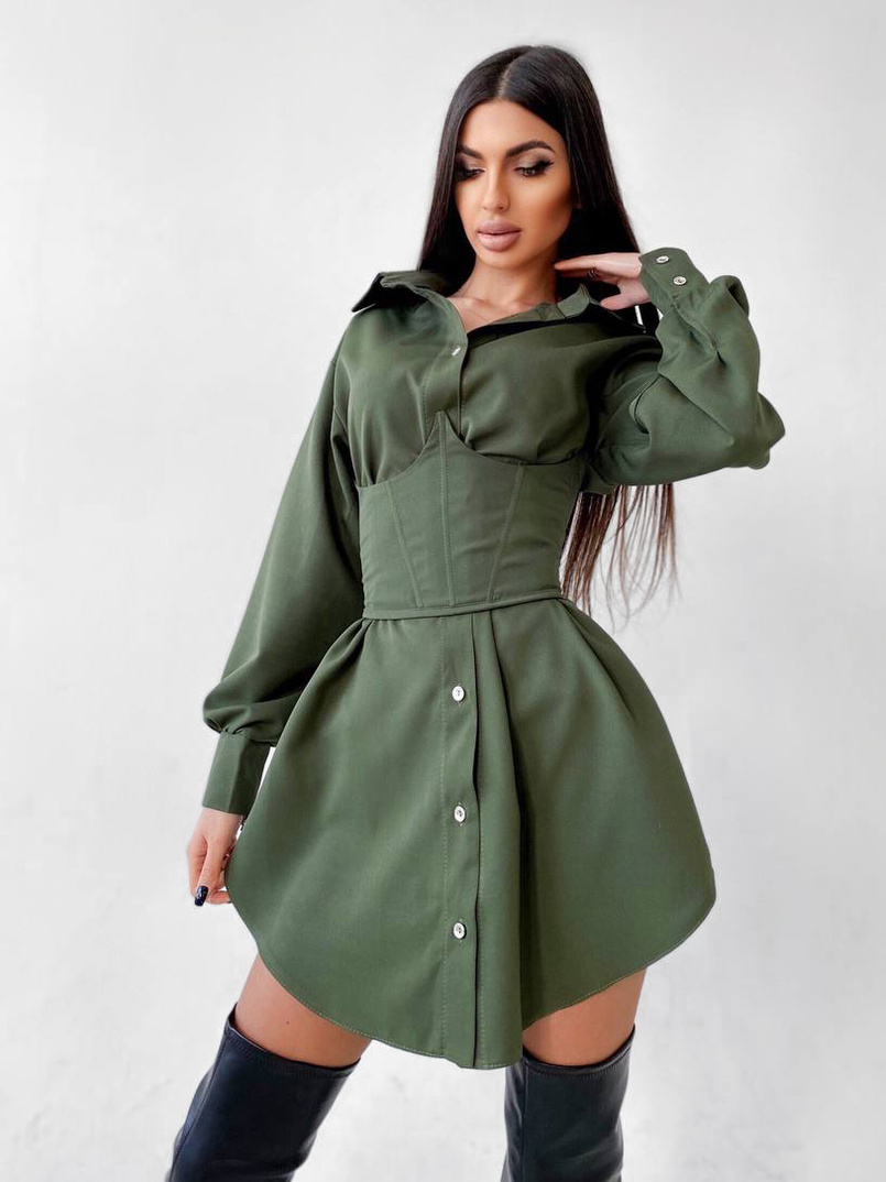 Платье-рубашка с корсетом на косточках со шнуровкой Платье-рубашка с корсетом на косточках со шнуровкой | PUSHKA SHOP