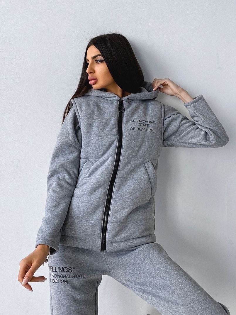 Меланжевый комплект тройка: Свитшот, джоггеры и желетка | PUSHKA SHOP