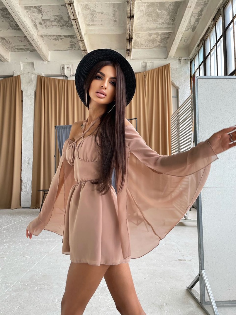 Шифоновый ромпер с расклешенными рукавами  Шифоновый ромпер с расклешенными рукавами  | PUSHKA SHOP