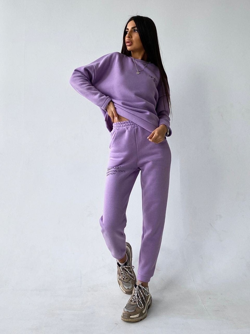Лавандовый комплект тройка: Свитшот, джоггеры и желетка | PUSHKA SHOP
