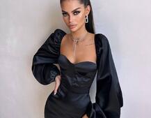 Атласний комплект: корсет + спідниця декорована бахромою зі страз Атласний комплект: корсет + спідниця декорована бахромою зі страз | PUSHKA SHOP