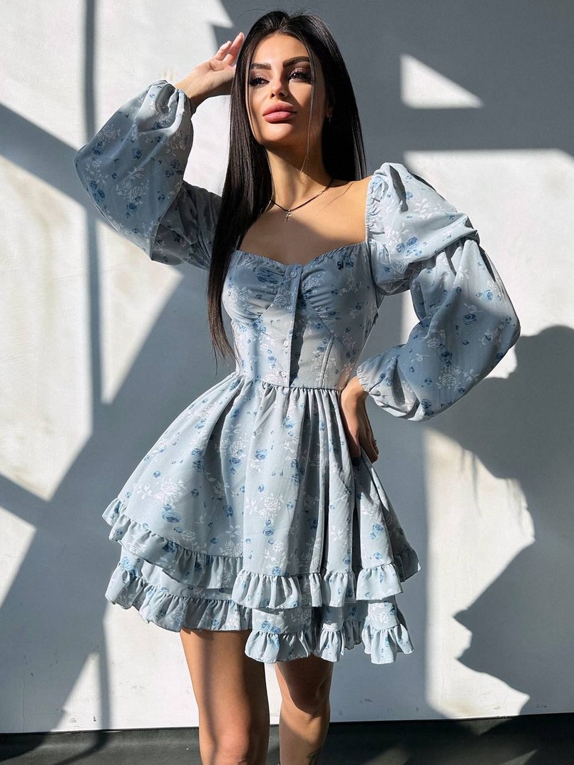 Лялькова сукня з пишною спідницею та корсетним верхом з ніжним квітковим принтом  Лялькова сукня з пишною спідницею та корсетним верхом з ніжним квітковим принтом  | PUSHKA SHOP