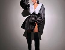 Сукня з коміром та об'ємними рукавами з широким поясом | PUSHKA SHOP