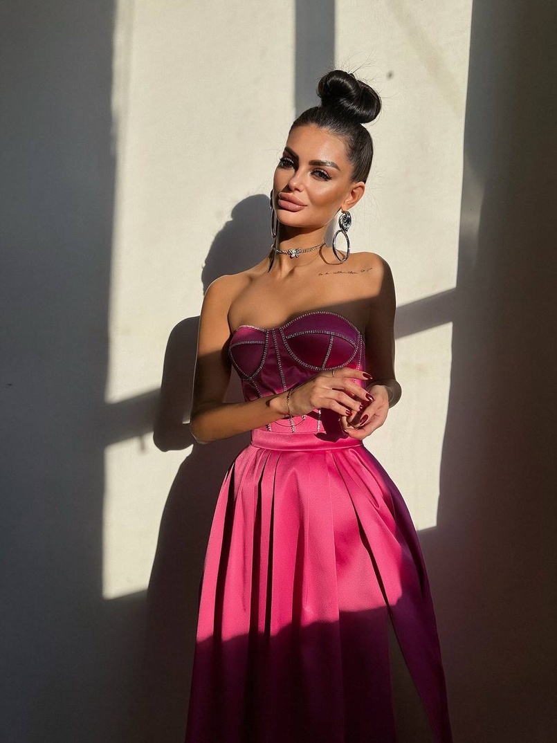 Комплект: корсет-бюстьє , декорований стразами  + спідниця максі з розрізом   | PUSHKA SHOP