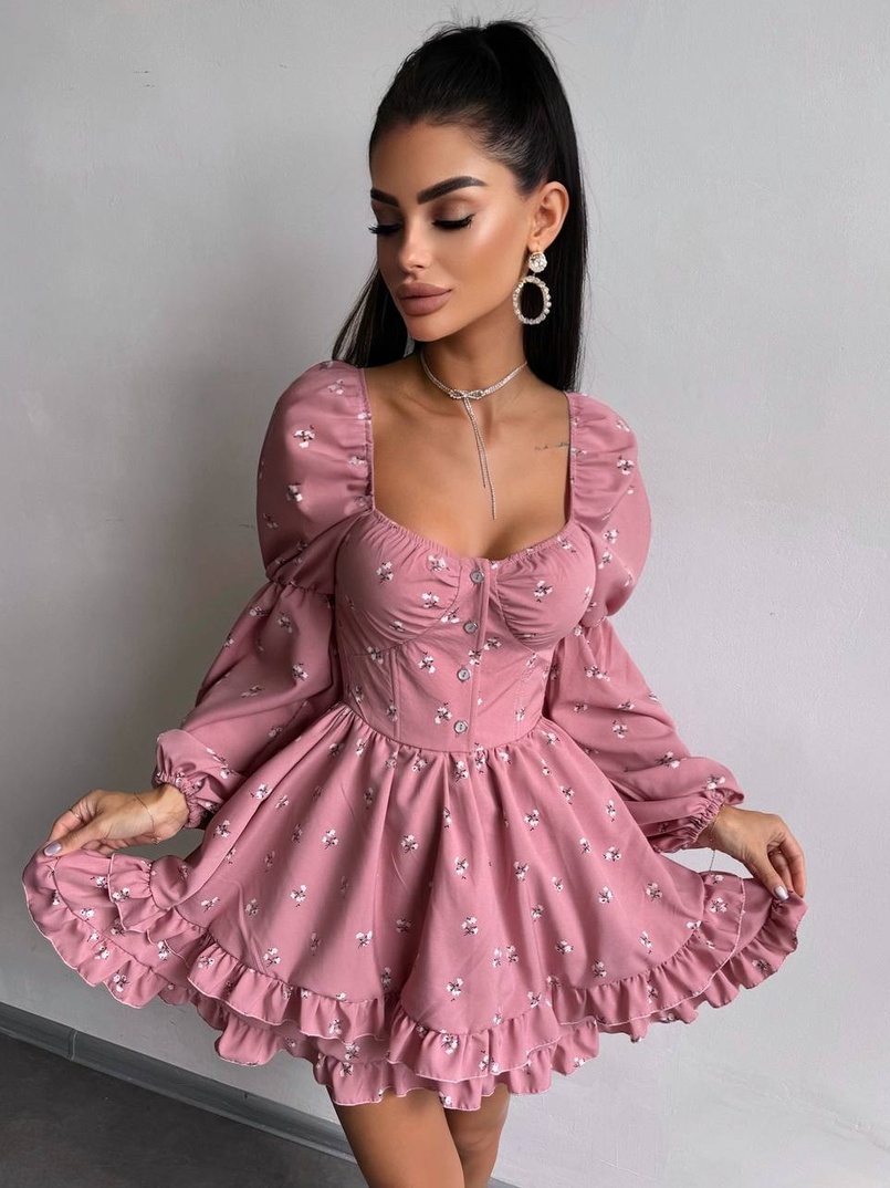 Сукня з квітковим принтом з воланами на ґудзиках  Сукня з квітковим принтом з воланами на ґудзиках  | PUSHKA SHOP