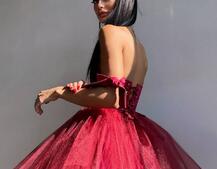 Атласна корсетна сукня міні з гачками та пишною фатиновою спідницею  | PUSHKA SHOP