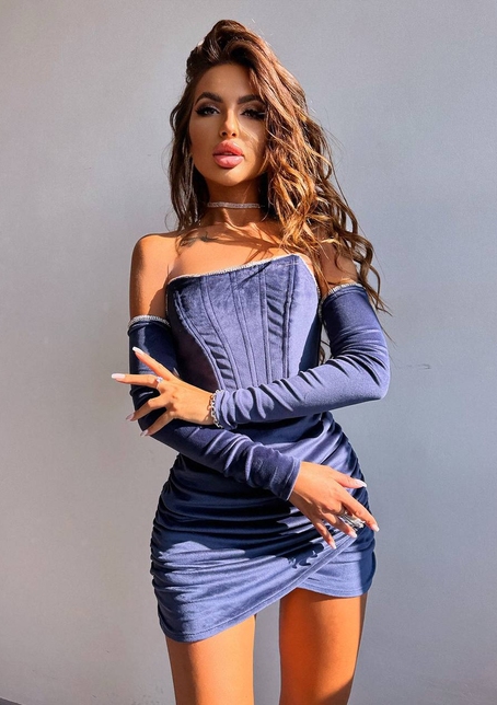 Оксамитова корсетна сукня міні, декорована стразами     Ручна робота  | PUSHKA SHOP