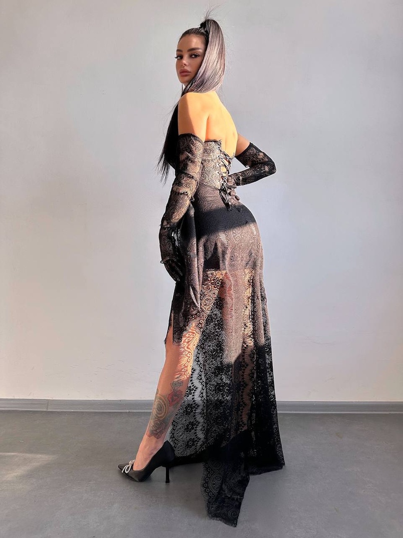 Мереживна сукня максі з рукавичками  | PUSHKA SHOP