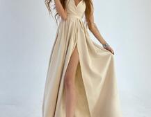 Платье макси с разрезом на юбке и запахом на груди   | PUSHKA SHOP