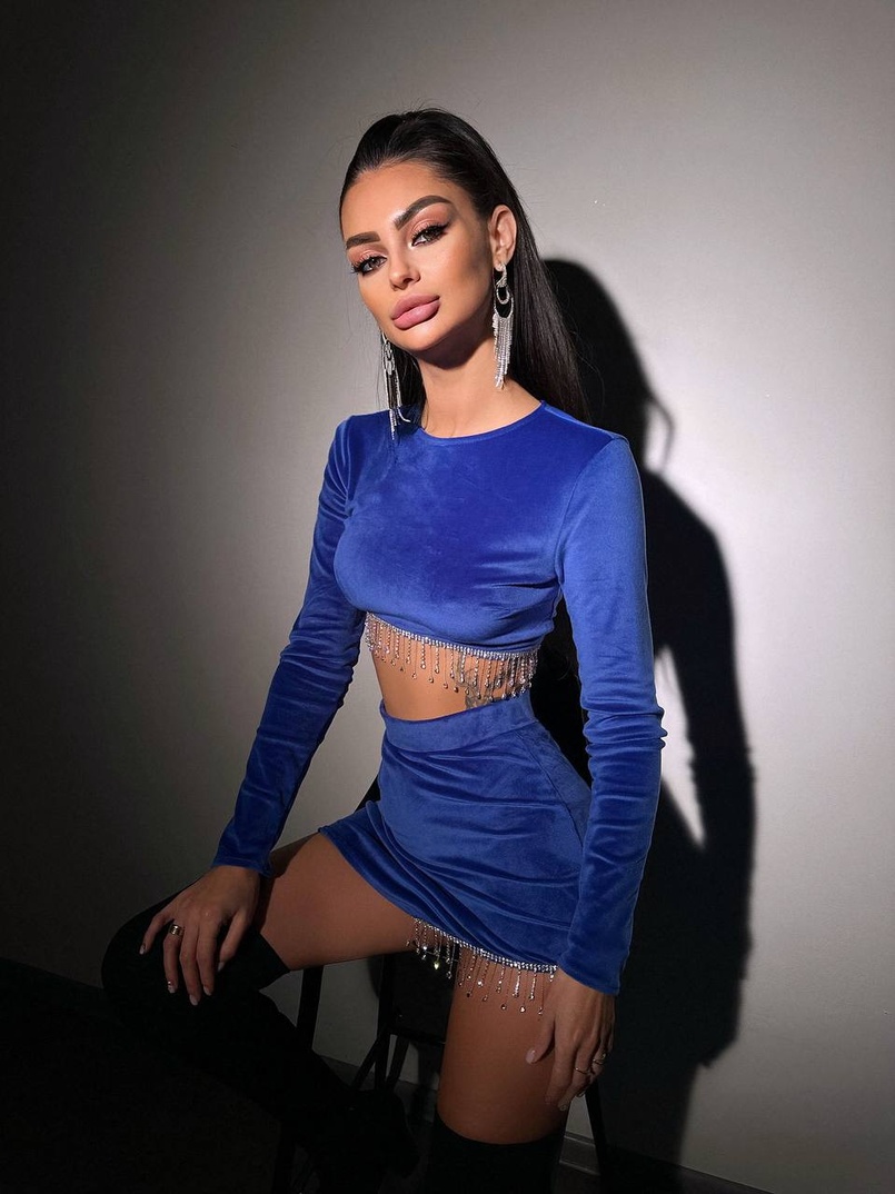 Оксамитовий комплект, декорований бахромою зі страз | PUSHKA SHOP