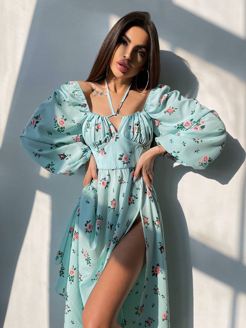 Сукня міді з квітковим принтом  | PUSHKA SHOP