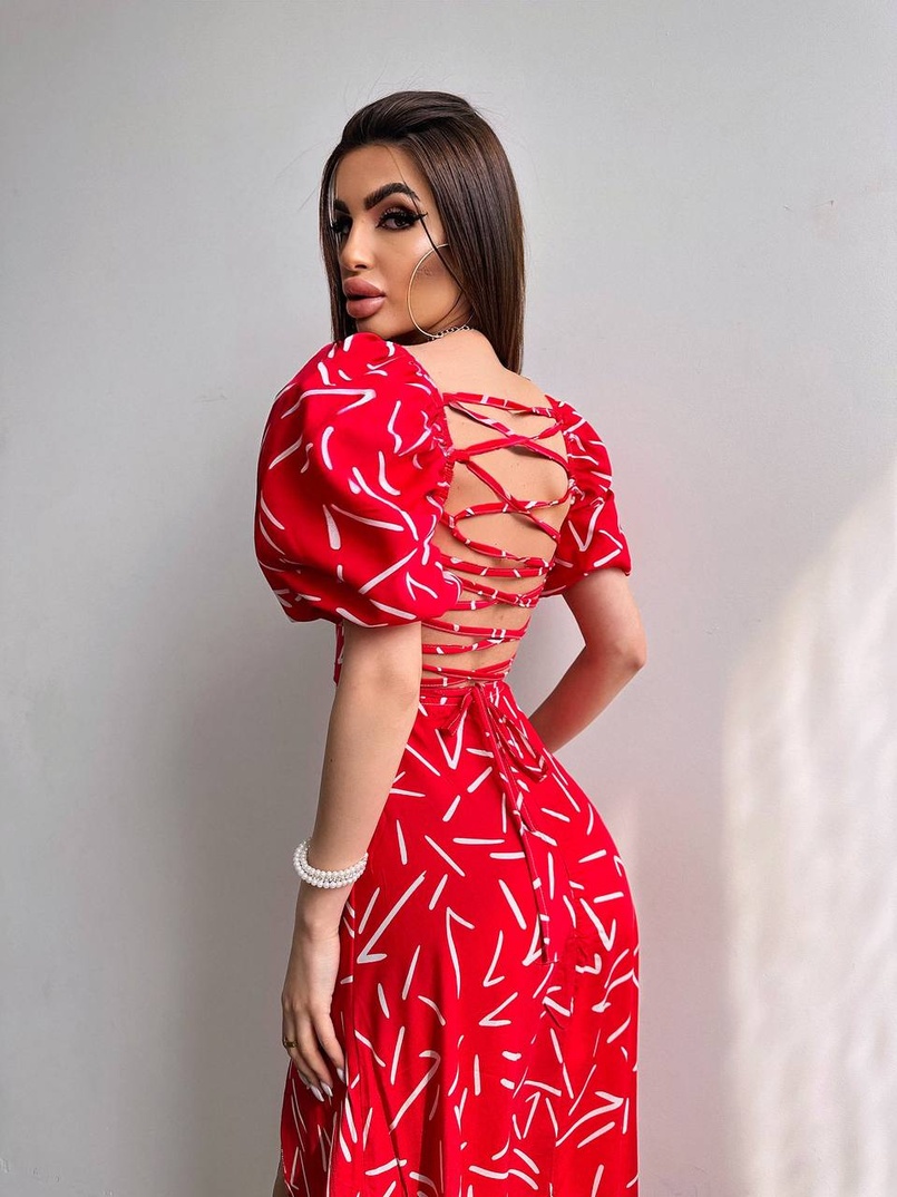 Сукня -міді зі шнурівкою на спинці та розрізом на ніжці | PUSHKA SHOP