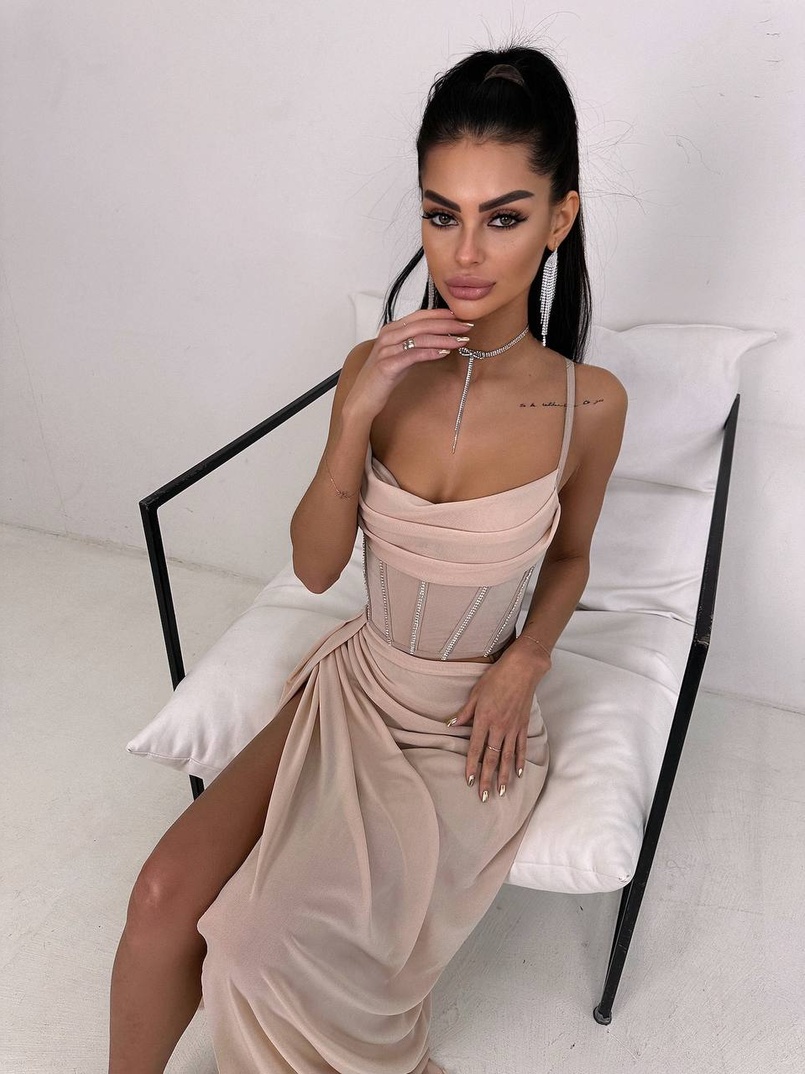 Комплект: корсет декорований стразами + спідниця максі Комплект: корсет декорований стразами + спідниця максі | PUSHKA SHOP