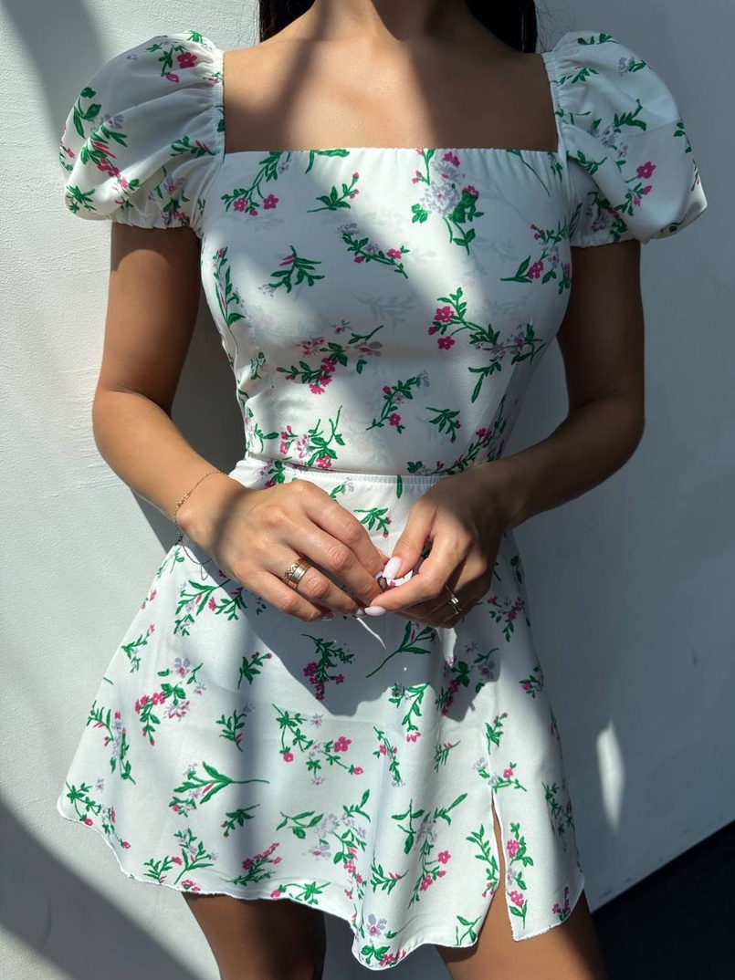 Сукня- міні у квітковий принт зі шнурівкою на спинці  | PUSHKA SHOP