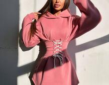 Тепле приталене худі з капюшоном на флісі + корсет на шнурівці Можна носити з корсетом та без | PUSHKA SHOP