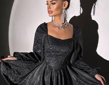 Сяюча корсетна сукня з пишною подвійною спідницею та об‘ємними рукавами Сяюча корсетна сукня з пишною подвійною спідницею та об‘ємними рукавами | PUSHKA SHOP