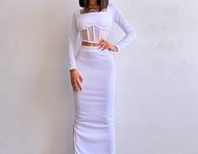 Трикотажний комплект: топ з елементами корсету та спідниця з розрізами  | PUSHKA SHOP