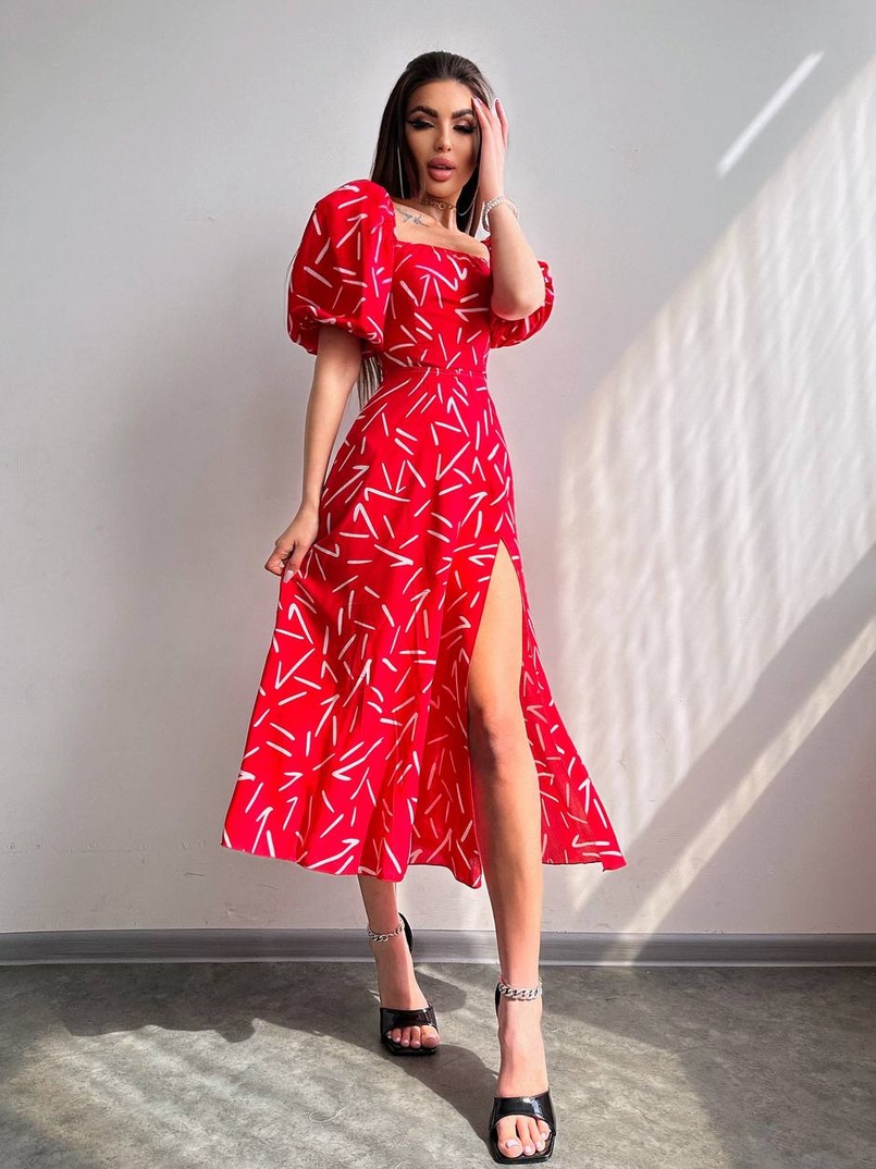 Сукня -міді зі шнурівкою на спинці та розрізом на ніжці | PUSHKA SHOP