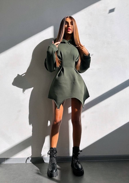 Тепле приталене худі з капюшоном на флісі + корсет на шнурівці Можна носити з корсетом та без | PUSHKA SHOP