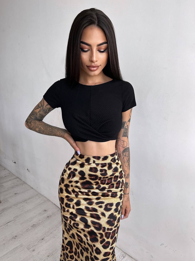Комплект: топ + шелковая юбка в леопардовый принт  Комплект: топ + шелковая юбка в леопардовый принт  | PUSHKA SHOP