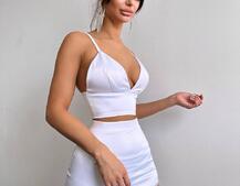 Комплект: топ з філіжанками + спідниця декорована бахромою зі страз  | PUSHKA SHOP