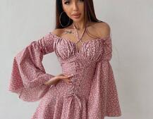 Комплект: платье с расклешенными рукавами + корсет  | PUSHKA SHOP