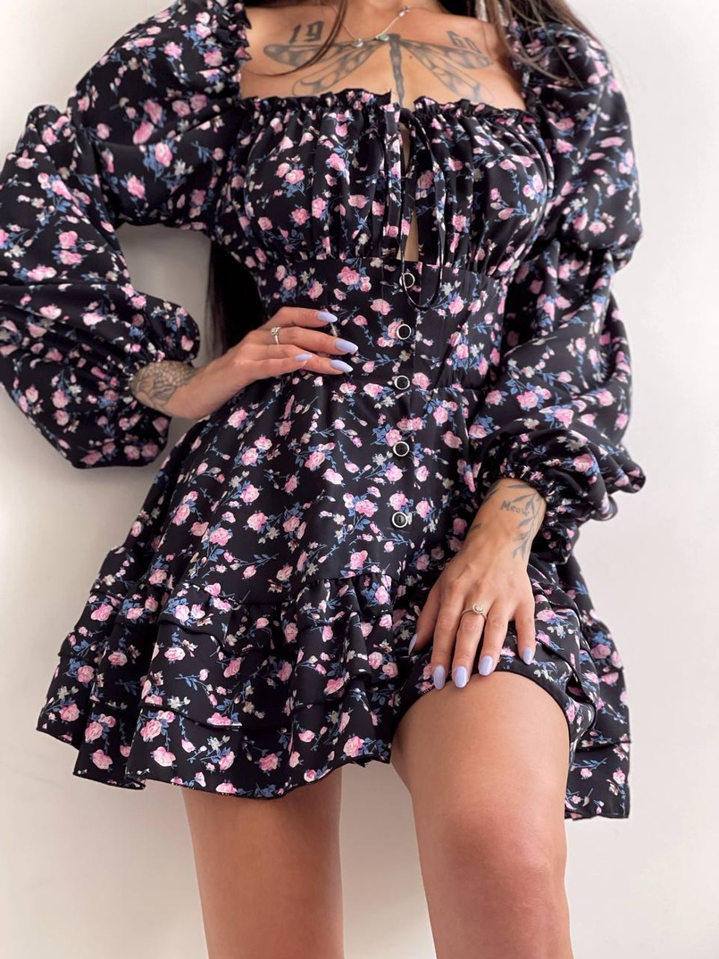 Квіткова сукня на ґудзиках з воланами Квіткова сукня на ґудзиках з воланами | PUSHKA SHOP