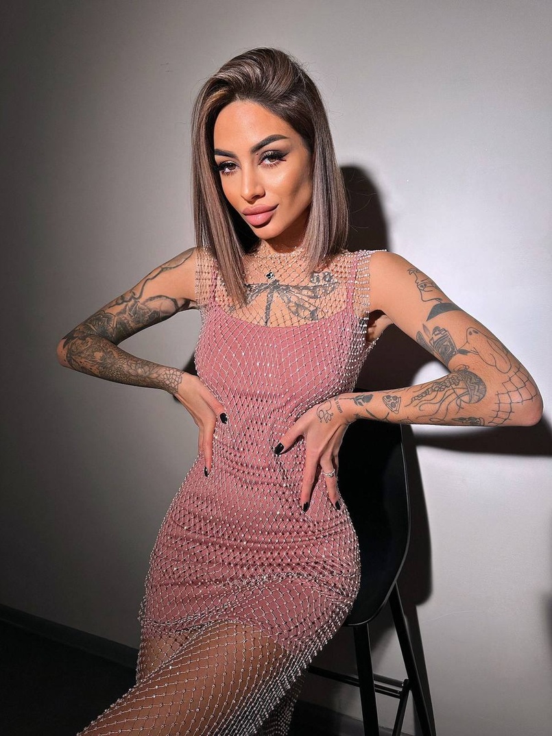 Сукня із сітки зі стразами на трикотажній підкладці  | PUSHKA SHOP