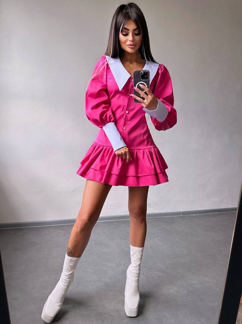 Котонова сукня з рюшами на гудзиках зі шнурівкою на спинці | PUSHKA SHOP