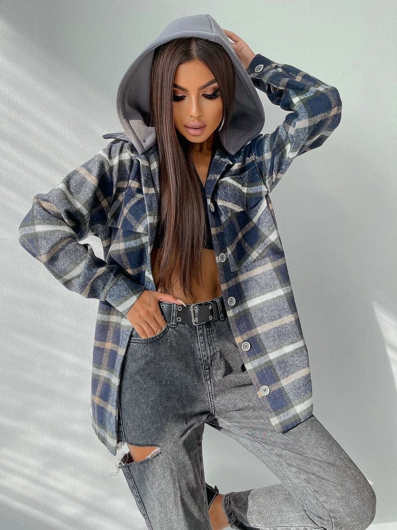 Кашемировая рубашка в клетку с капюшоном  | PUSHKA SHOP