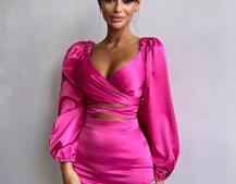 Атласний комплект, декорований бахромою зі страз | PUSHKA SHOP