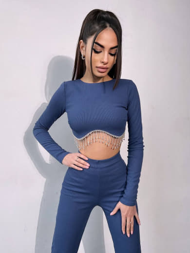 Комплект : штани кльош і топ , декорований бахромою зі страз Ручна робота Комплект : штани кльош і топ , декорований бахромою зі страз Ручна робота | PUSHKA SHOP