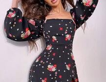 Квіткова сукня-міді зі шнурівкою на спинці та розрізом на ніжці | PUSHKA SHOP