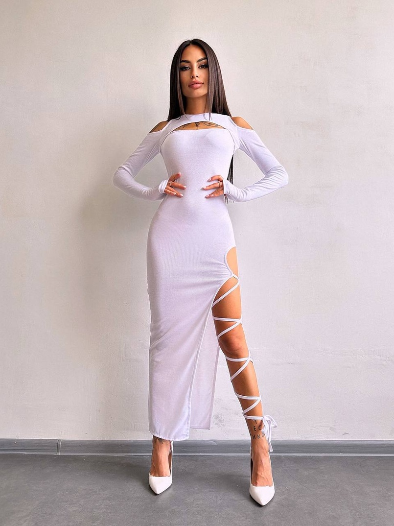 Трикотажна сукня з зав’язкою на ніжку Трикотажна сукня з зав’язкою на ніжку | PUSHKA SHOP